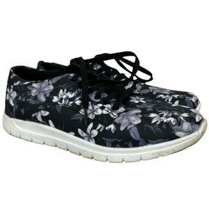 Just Fab Blossom Sneaker Shoes Black Floral Size 10
